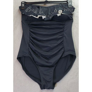 Jones‎ New York Swimsuit Womens Size 10 Black One Piece Pleated Off The Shoulder